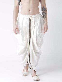 DEYANN - Men Silk Off-White Solid Dhoti Pant