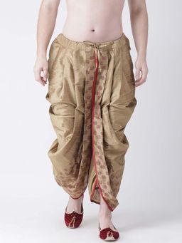 DEYANN - Men Dupion Silk Beige & Red Printed Dhoti Pant