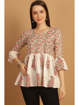Rajnandini - Women's Pink Pure Cotton Floral Printed Short Tunic