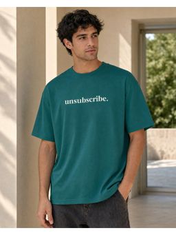 Nobero - Mens Green Oversized Cotton Printed Drop Shoulders T-Shirt