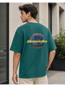 Nobero - Mens Green Oversized Cotton Printed Drop Shoulders T-Shirt