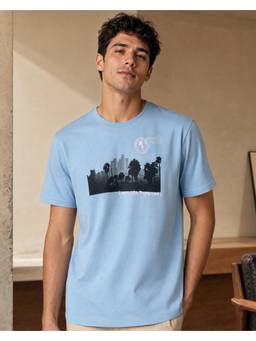Nobero - Mens Blue Premium Graphic Printed Cotton T-Shirt