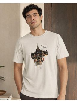 Nobero - Mens Beige Premium Graphic Printed Cotton T-Shirt