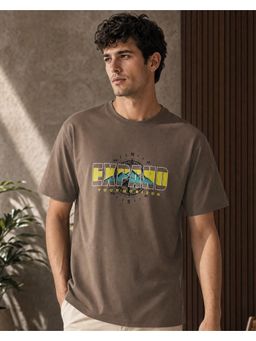 Nobero - Mens Brown Premium Graphic Printed Cotton T-Shirt