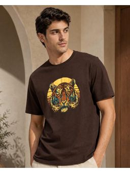Nobero - Mens Brown Premium Graphic Printed Cotton T-Shirt