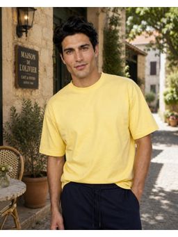 Nobero - Mens Yellow Oversized Solid Pure Cotton 220 Gsm T-Shirt