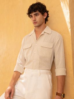 CAHOOT - Mens Double Cloth Jacquard Cuban Collar Regular Fit Shirt