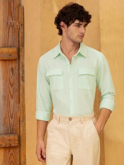 CAHOOT - Mens Flap Pocket Solid Regular Fit Shirt