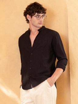 CAHOOT - Mens Crinkle Textured Mandarin Collar Regular Fit Shirt