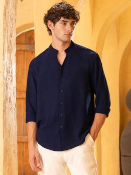 CAHOOT - Mens Crinkle Textured Mandarin Collar Regular Fit Shirt