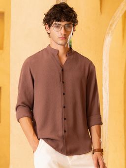 CAHOOT - Mens Crinkle Textured Mandarin Collar Regular Fit Shirt