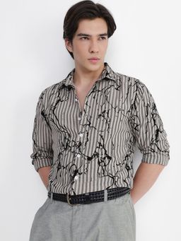 CAHOOT - Mens All Over Flock Printed Slim Fit Shirt