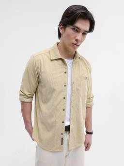 CAHOOT - Mens Yellow Patch Pocket Corduroy Regular Fit Shirt
