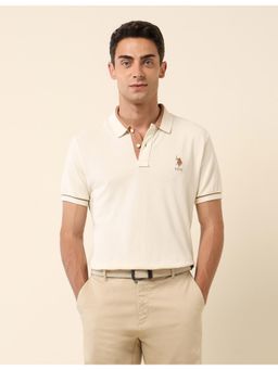 U.S. POLO ASSN. - Off White Pure Cotton Slim Fit Polo T-Shirt