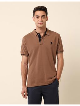U.S. POLO ASSN. - Brown Pure Cotton Slim Fit Polo T-Shirt