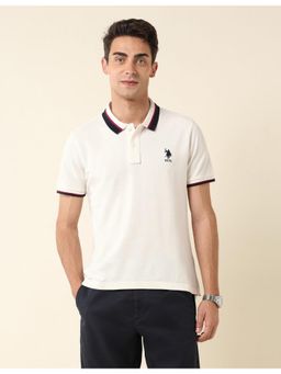 U.S. POLO ASSN. - Off White Slim Fit Pure Cotton Polo T-Shirt