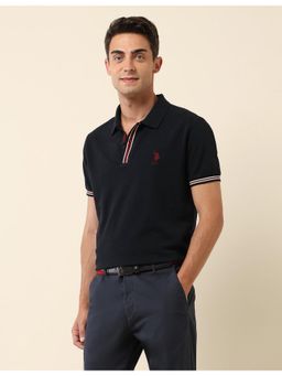 U.S. POLO ASSN. - Navy Blue Solid Slim Fit Polo T-Shirt