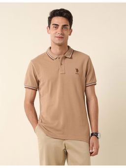 U.S. POLO ASSN. - Beige Pure Cotton Slim Fit Polo T-Shirt