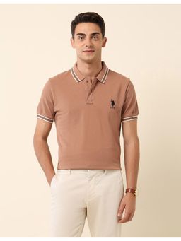 U.S. POLO ASSN. - Beige Slim Fit Solid Polo T-Shirt