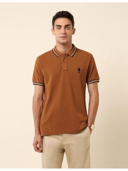 U.S. POLO ASSN. - Brown Slim Fit Solid Polo T-Shirt