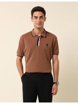 U.S. POLO ASSN. - Brown Pure Cotton Slim Fit Polo T-Shirt