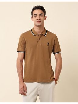 U.S. POLO ASSN. - Brown Slim Fit Solid Polo T-Shirt