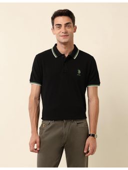 U.S. POLO ASSN. - Black Slim Fit Solid Polo T-Shirt