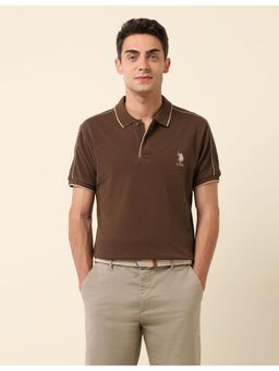 U.S. POLO ASSN. - Brown Solid Slim Fit Polo T-Shirt