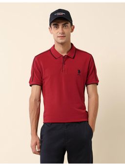U.S. POLO ASSN. - Red Solid Slim Fit Polo T-Shirt