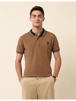 U.S. POLO ASSN. - Brown Pure Cotton Slim Fit Polo T-Shirt