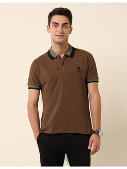 U.S. POLO ASSN. - Brown Slim Fit Solid Polo T-Shirt