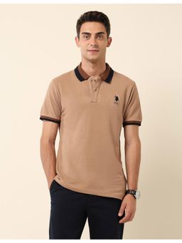 U.S. POLO ASSN. - Beige Slim Fit Solid Polo T-Shirt