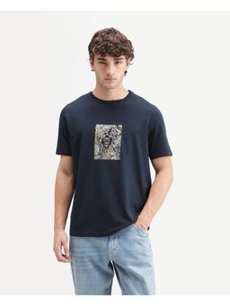 Rare Rabbit - Graphic Print Navy Blue Mens T-Shirt