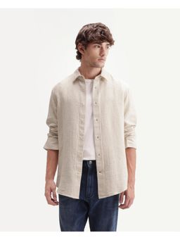 Rare Rabbit - Textured Primary Beige Mens Shirt