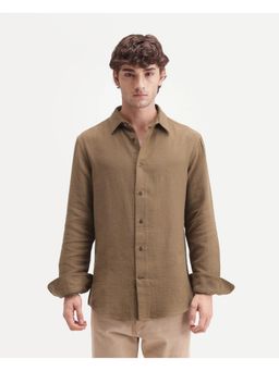 Rare Rabbit - Textured Primary Brown Mens Shirt