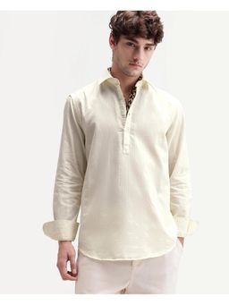 Rare Rabbit - Vertical Stripes Textured Off White Mens Shirt