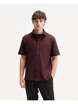 Rare Rabbit - Self Design Deep Chocolate Brown Mens Shirt