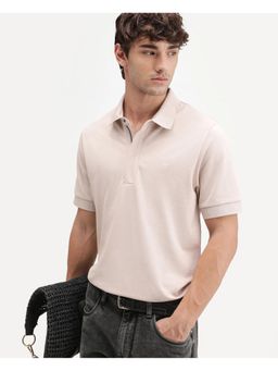 Rare Rabbit - Solid Light Beige Mens Polo T-Shirt