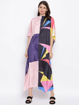 IKI CHIC - Multi Abstract Print Silk Crepe Kaftan