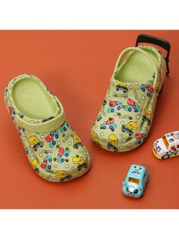 Yellow Bee - Dino Racers Car Print Clogs for Boys- Green
