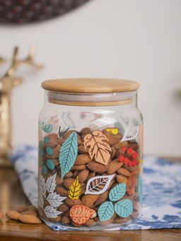 Voncasa - Borosilicate Glass Jar - Leaf Prints