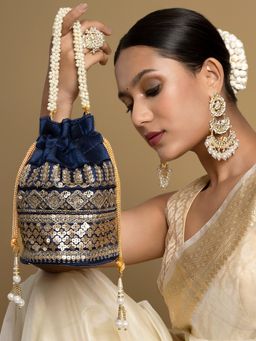 Teejh - Wedding Bells Blue Embroidered Potli Bag