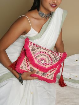 Teejh - Pink Pixie Dust Tassel and Beads Banjara Bag