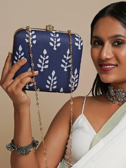 Teejh - Blue O Clock Stone and Print Clutch