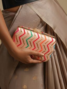 Teejh - Satrangi Re Pink Embroidered Fabric Clutch