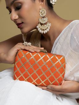 Teejh - Crossing Paths Orange Fabric Clutch