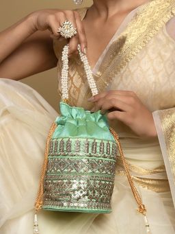 Teejh - Royal Affair Pista Green Embroidered Potli Bag