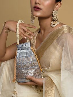 Teejh - Wedding Bells Grey Embroidered Potli Bag