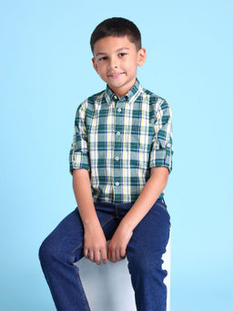 U.S. POLO ASSN. - Checks Green Full Sleeves Collar Neck Shirt