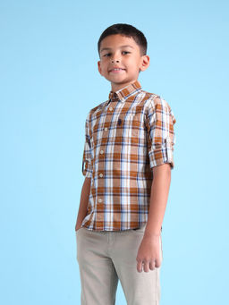 U.S. POLO ASSN. - Checks Brown Full Sleeves Collar Neck Shirt